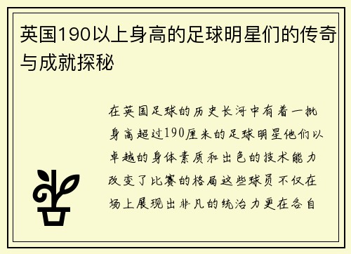 英国190以上身高的足球明星们的传奇与成就探秘